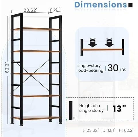 DUMOS 5 Tiers Bookshelf, Classical Modern Book Shelf - Image 3