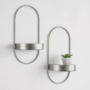 Étagère Murale Ovale en Métal Argenté | Étagère Murale Flottante Minimaliste Moderne Fait Main